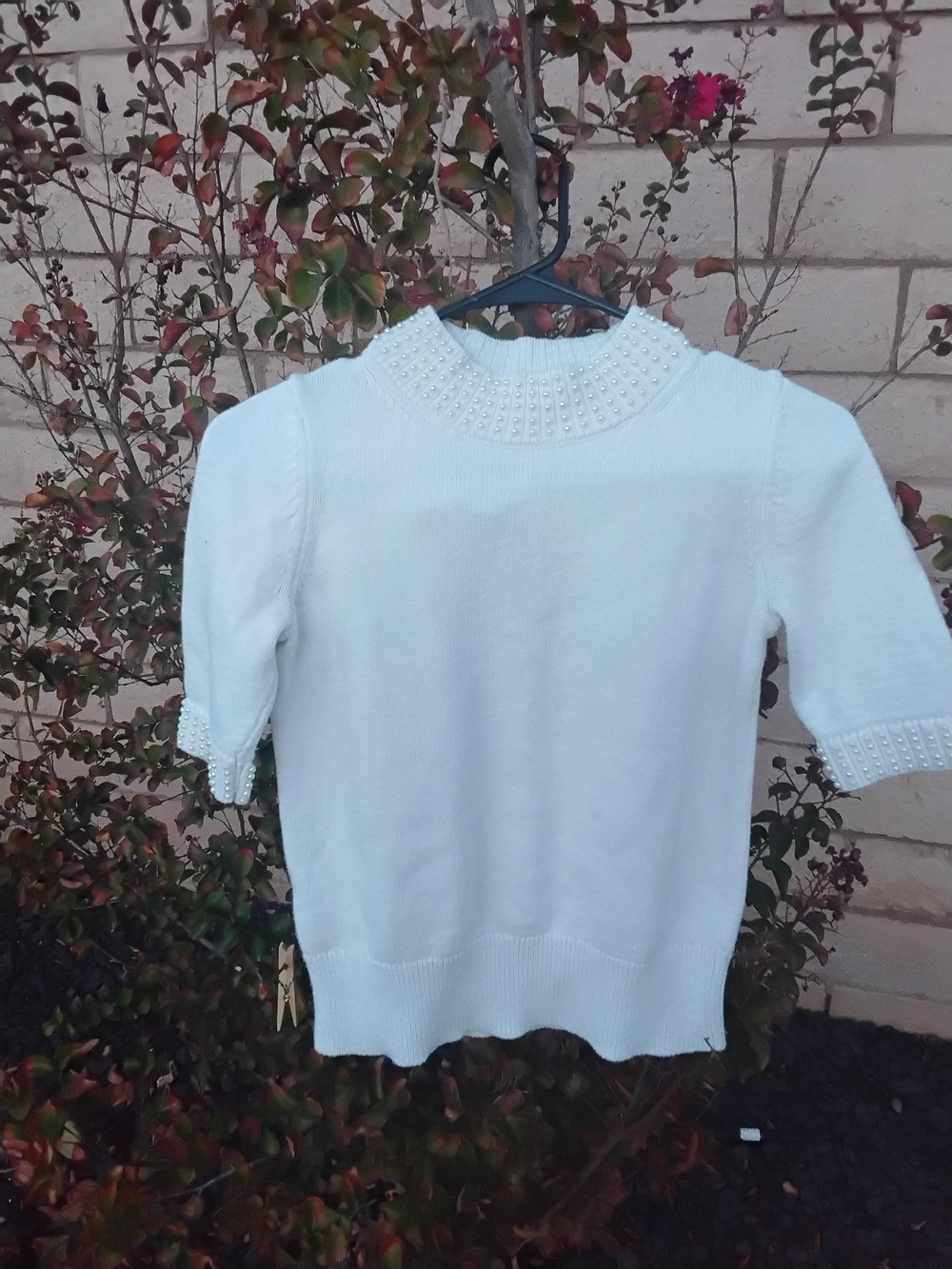 Ann Taylor Ivory Pearl-Trim Cowl Neck Sweater